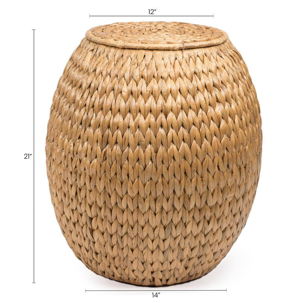 Colt 17 In. Coastal Bohemian Handwoven Hyacinth Storage Stool with Lid, Natural