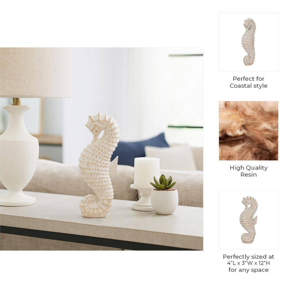 White 4 In. X 12 In. Resin Coastal Solid Wicker Seahorse Figurine
