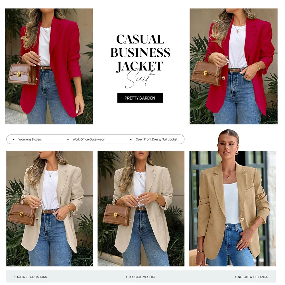 Blazers for Women Business Casual Long Sleeve Lapel Open Front Suit Jacket Work Blazer with Pockets