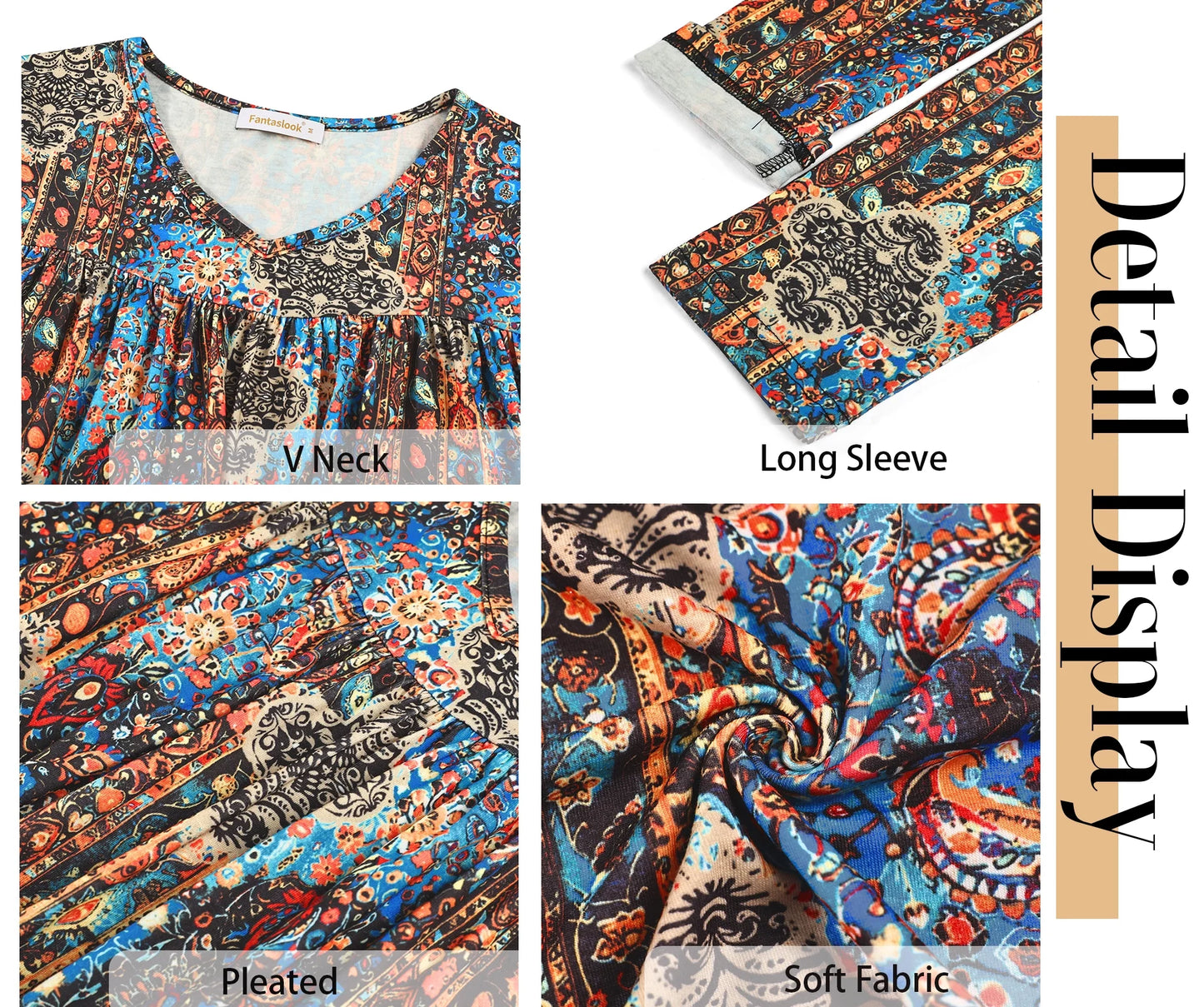 Pleated Blouses V Neck Long Sleeve Shirts Fall Tunic Tops