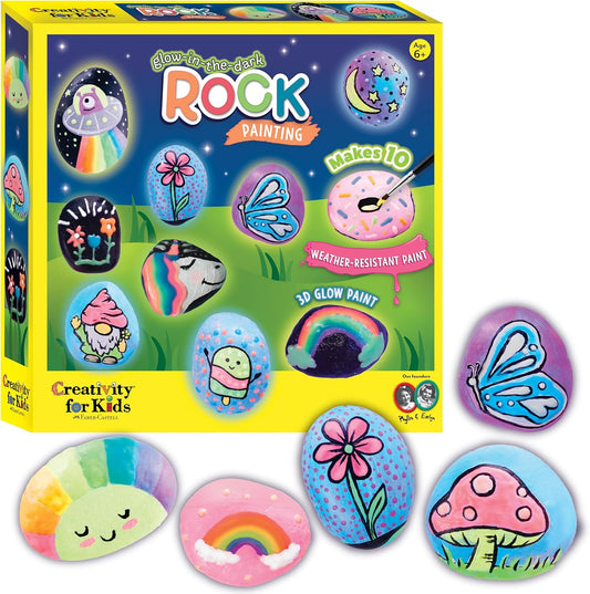 Glow in the Dark Rock Painting Kit | Paint & Decorate 10 Rocks with Vibrant Colors & Glow Accents | DIY Rock Painting Kit for Kids | Fun Arts & Crafts (Ages 6+)