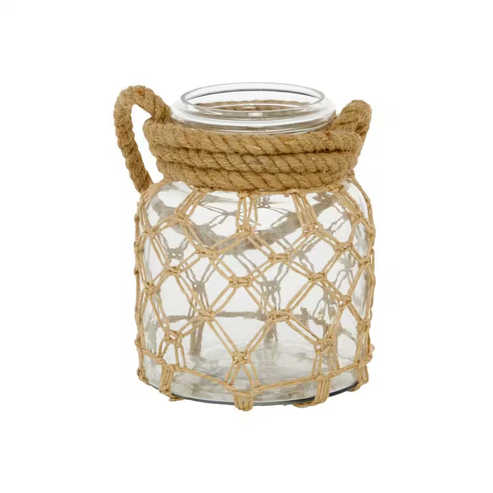 Clear Glass Decorative Candle Lantern with Rope Handle