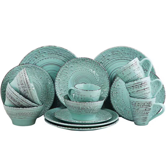 Malibu 16-Piece Coastal Turquoise Stoneware Dinnerware Set (Service for 4)