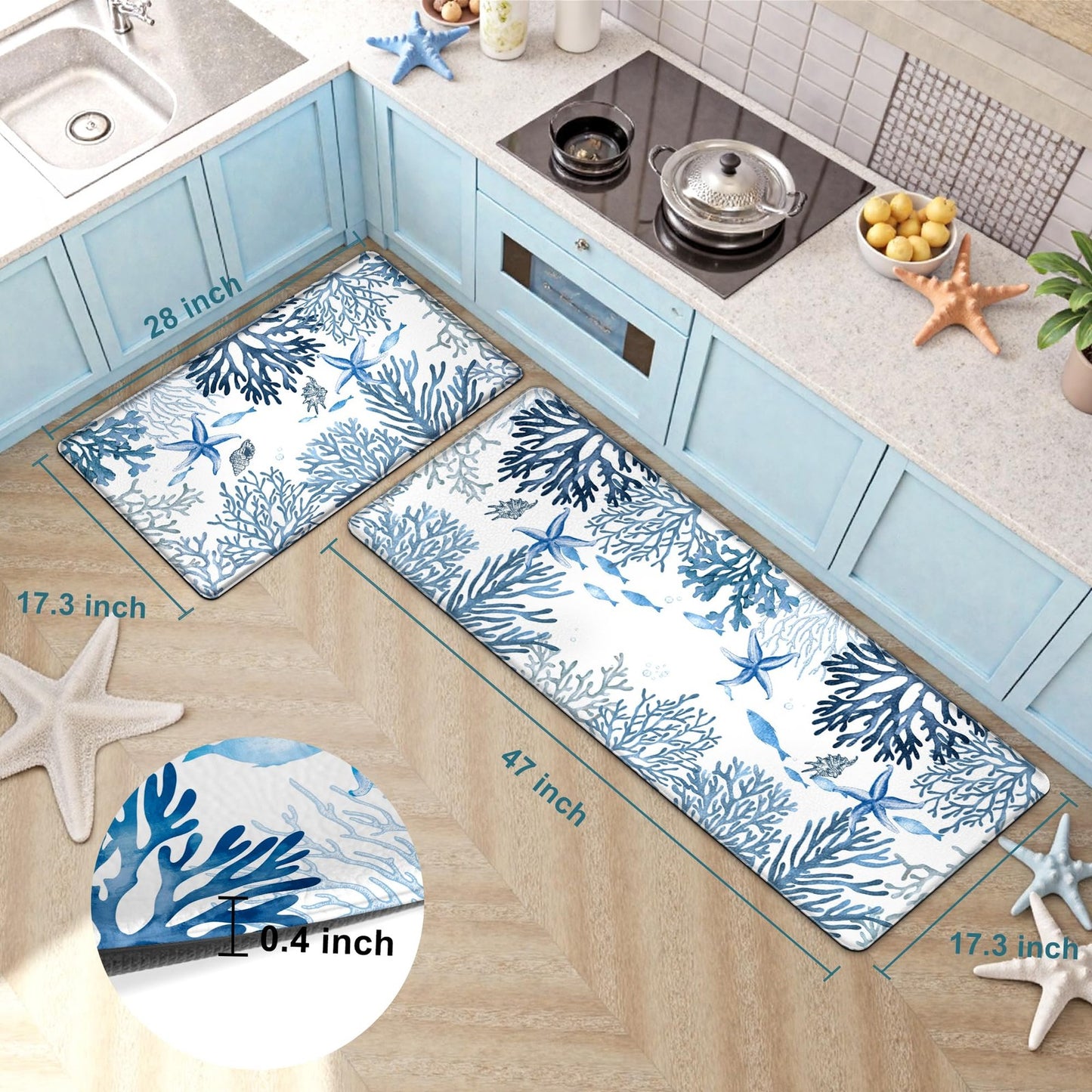Kitchen Mats for Floor Cushioned anti Fatigue Sets of 2 Coastal Rugs Non Slip