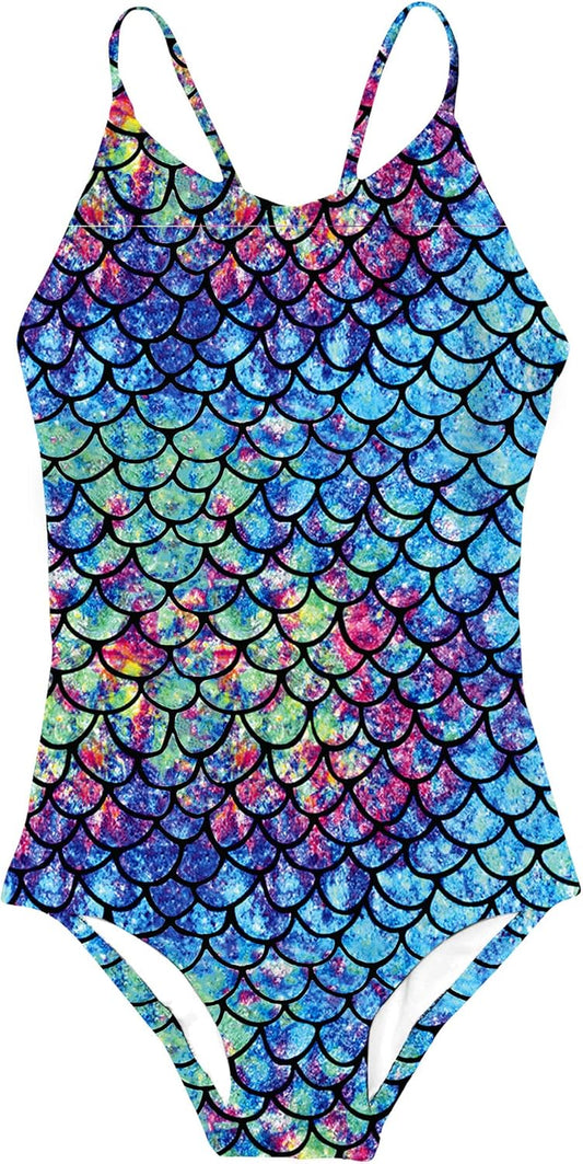 Little Girls 1 Piece Swimsuit Bathing Suit for Kids Cross Back Adjustable Straps Swim Suit Beach Summer Swimwear