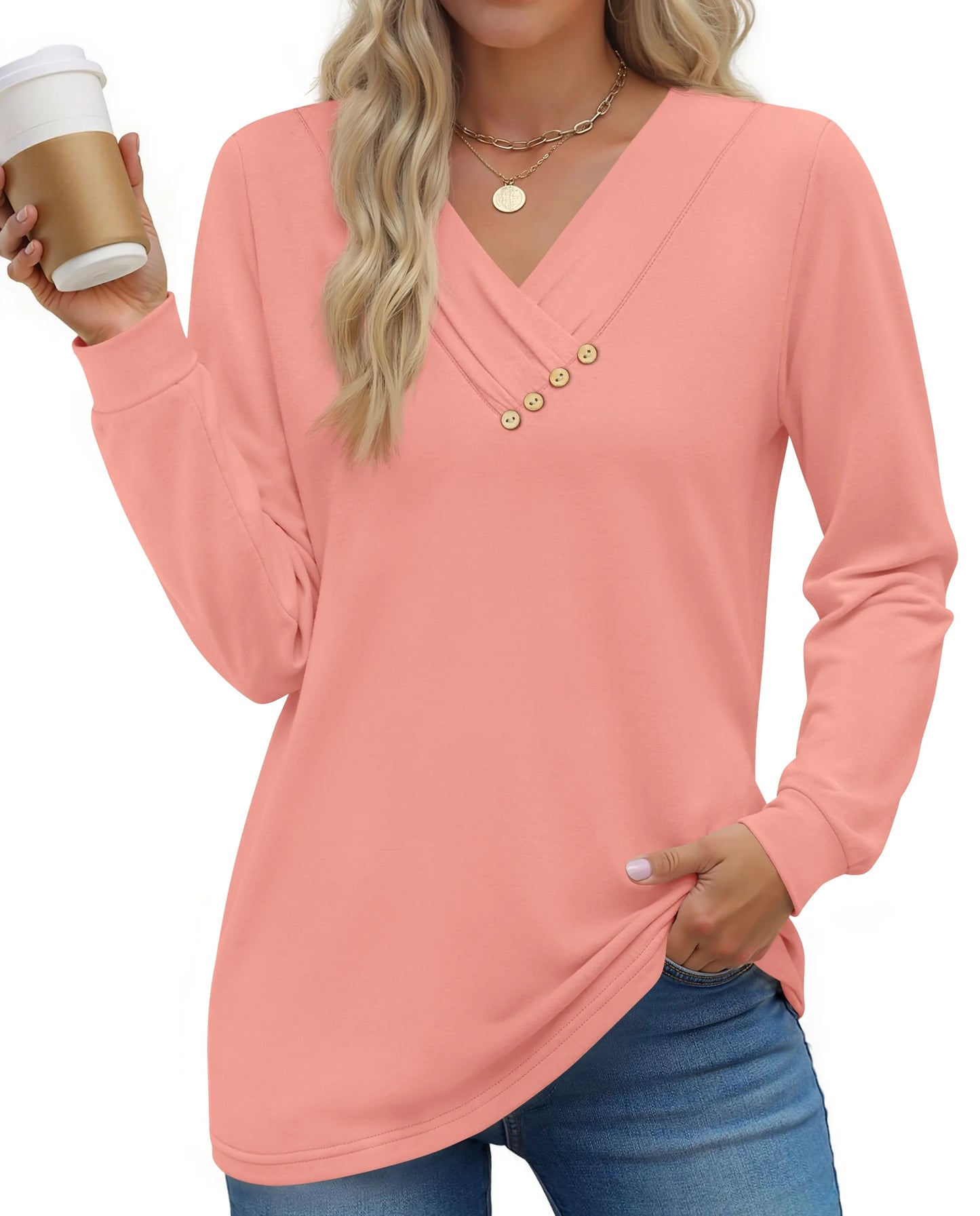 Dressy Casual Tops Button Long Sleeve Shirts Trendy Fall Tops