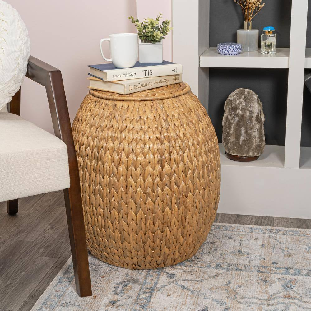 Colt 17 In. Coastal Bohemian Handwoven Hyacinth Storage Stool with Lid, Natural
