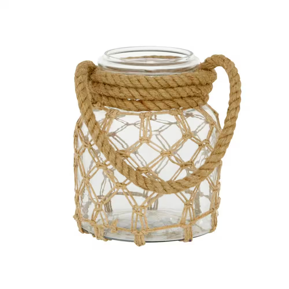 Clear Glass Decorative Candle Lantern with Rope Handle