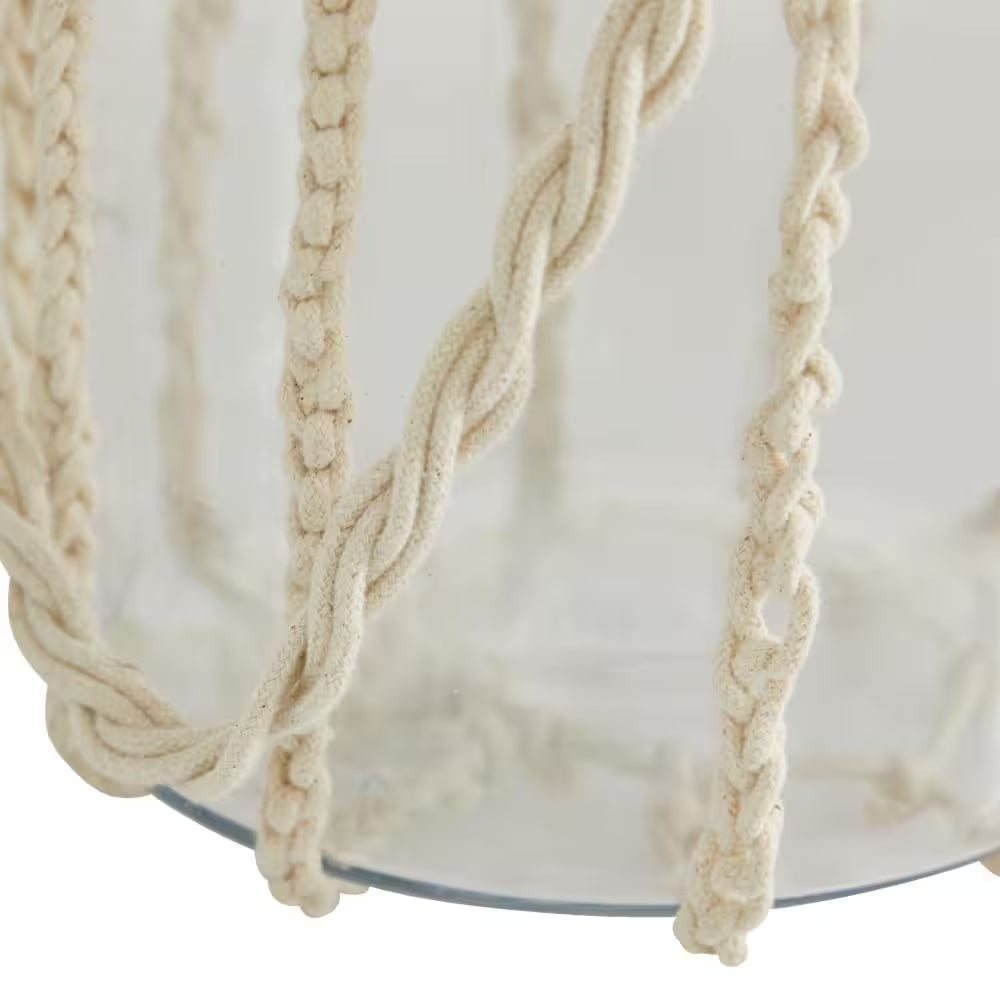 8 In. H Clear Glass Decorative Candle Lantern with Rope Handle