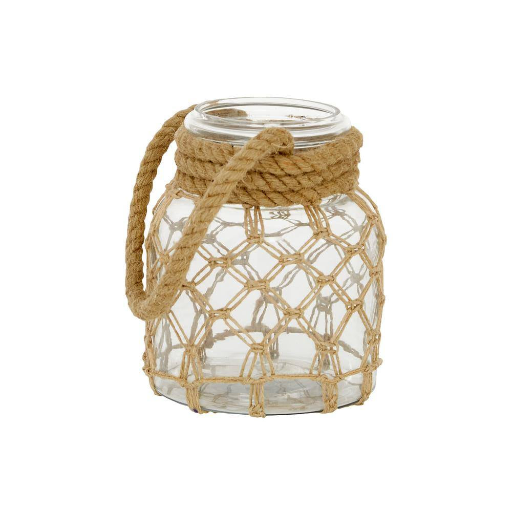 Clear Glass Decorative Candle Lantern with Rope Handle