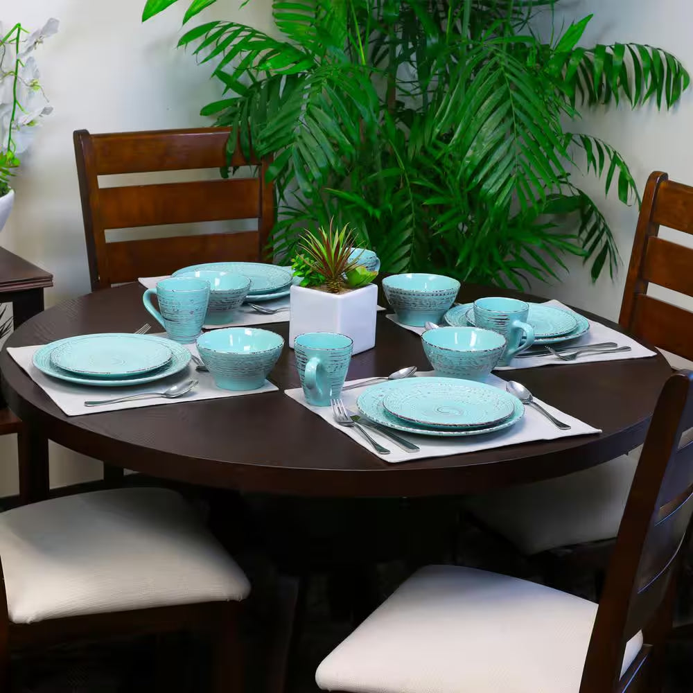 Malibu 16-Piece Coastal Turquoise Stoneware Dinnerware Set (Service for 4)