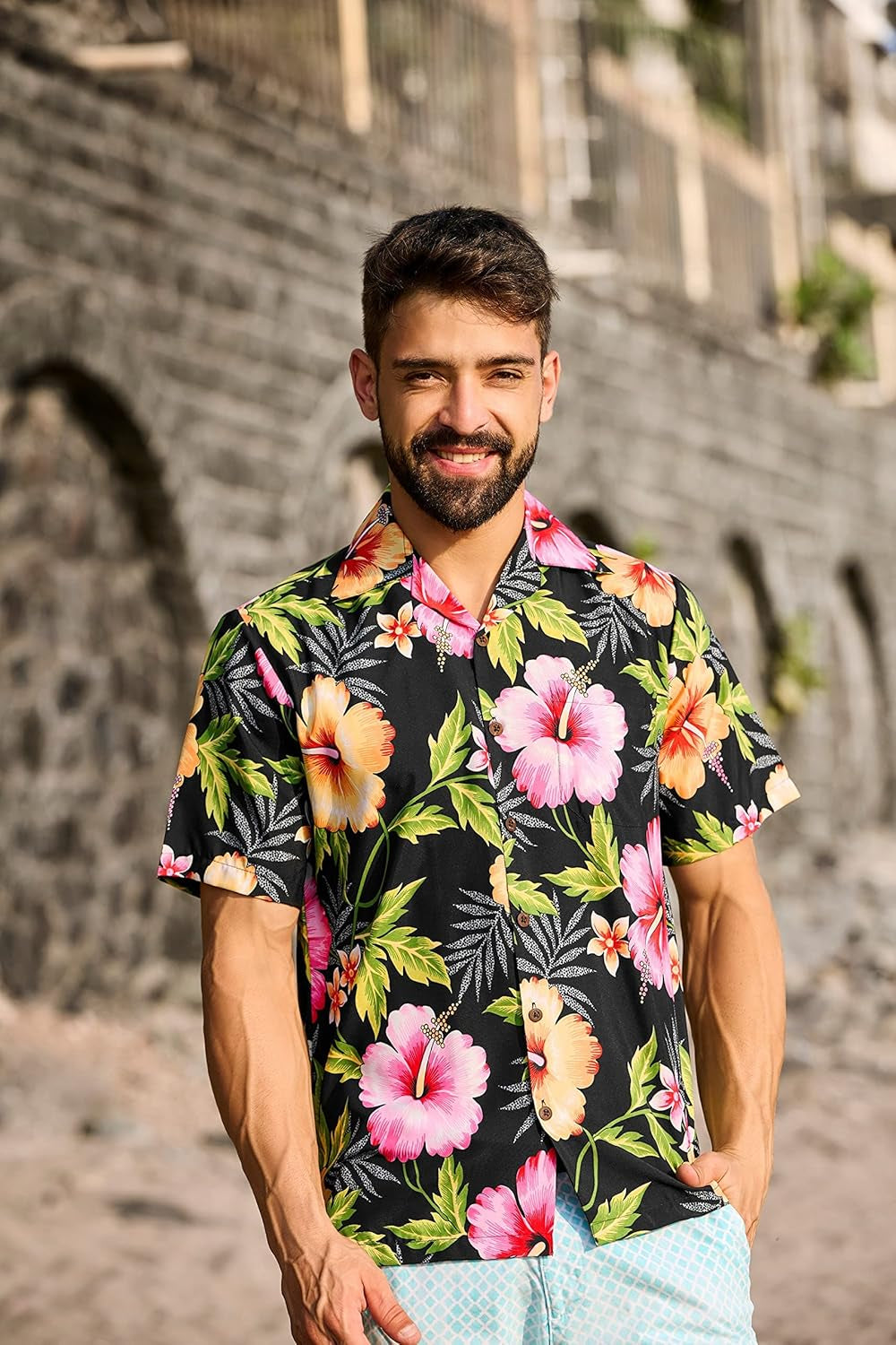 Hawaiian Shirts for Men Aloha Casual Button down Cruise Beach Wear Short Sleeve