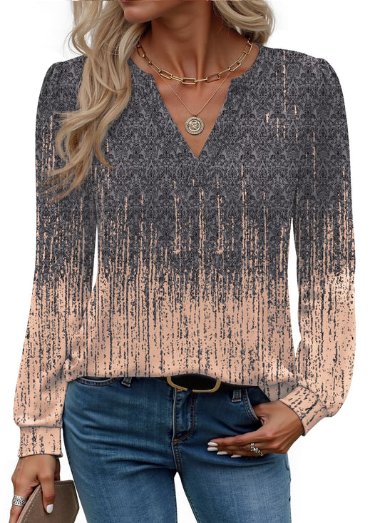 Womens Tops Long Sleeve V Neck Blouses Business Casual Shirts Fall Fashion Dressy Tops