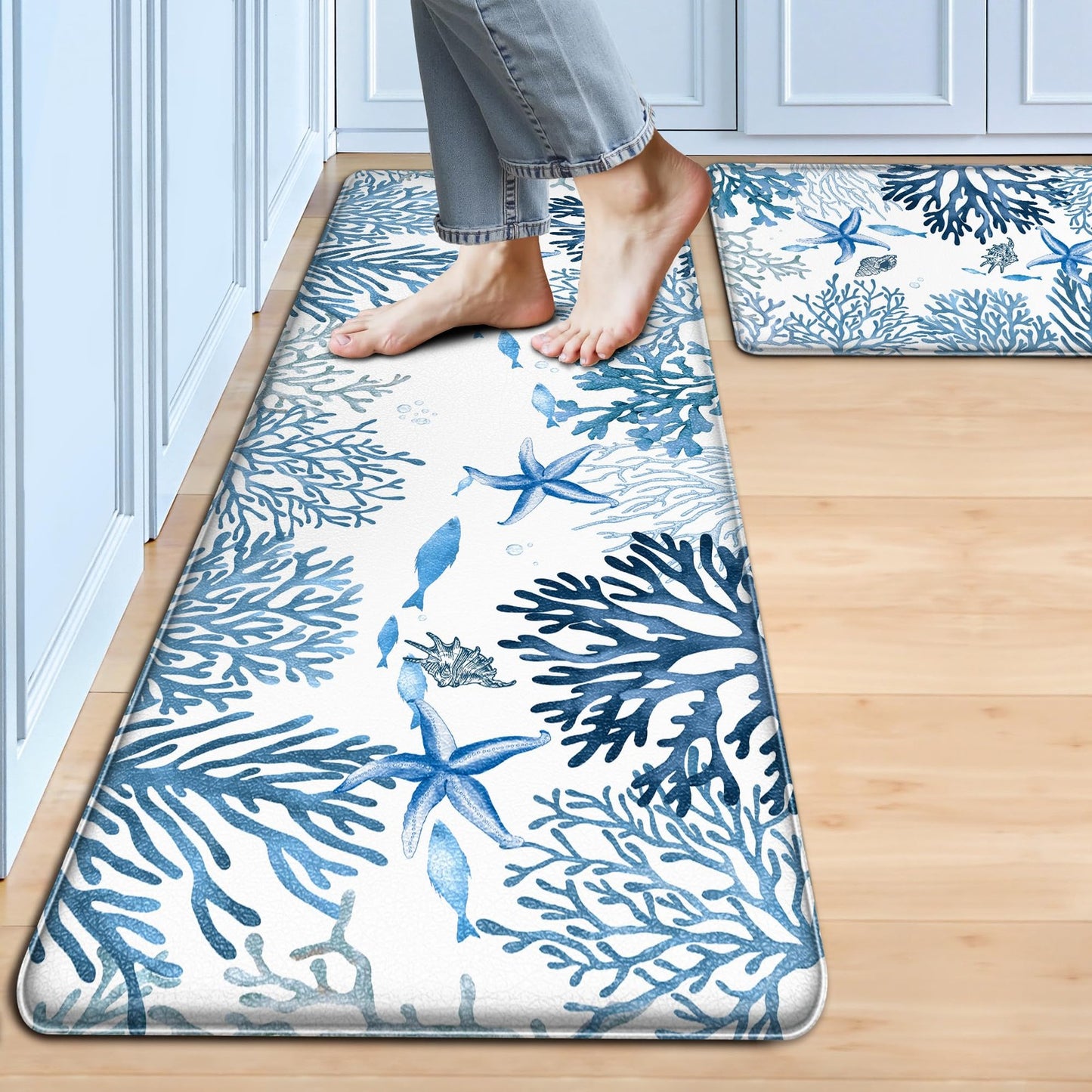 Kitchen Mats for Floor Cushioned anti Fatigue Sets of 2 Coastal Rugs Non Slip