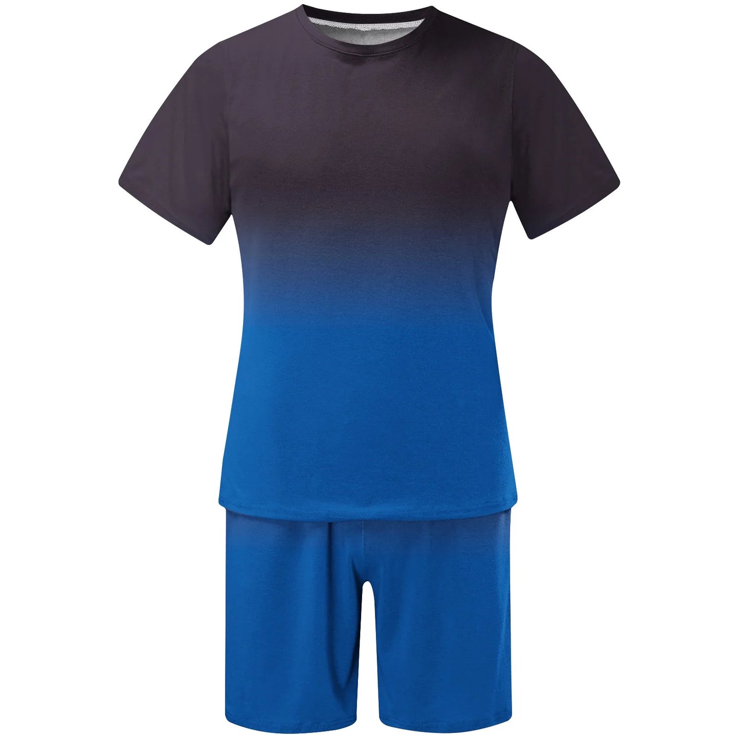Mens Summer 2 Piece Tracksuit Gradient Color Crew Neck Pull-On Tee Tops and Double Pockets Plain Shorts Vacation Workout Shirts Sets
