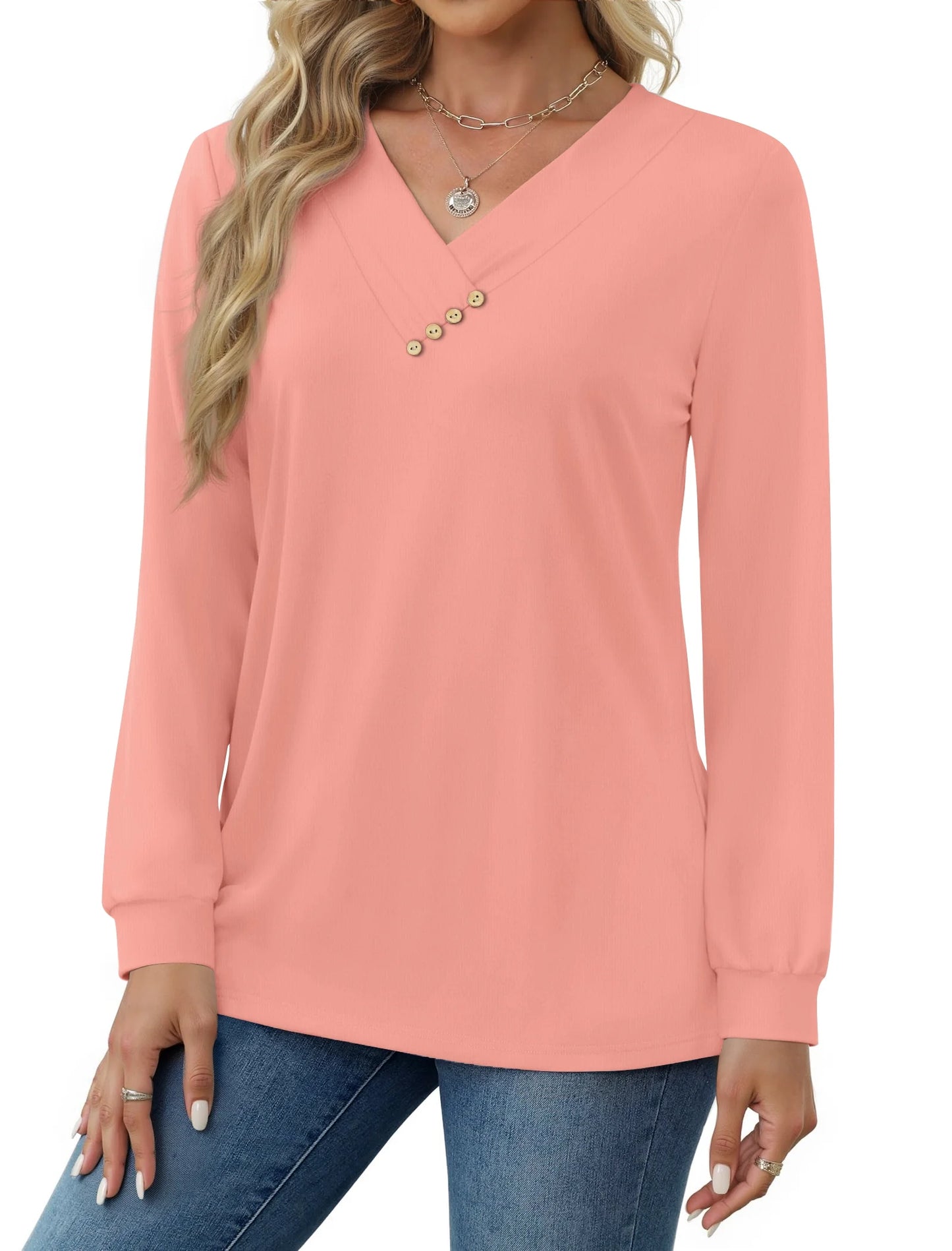 Dressy Casual Tops Button Long Sleeve Shirts Trendy Fall Tops