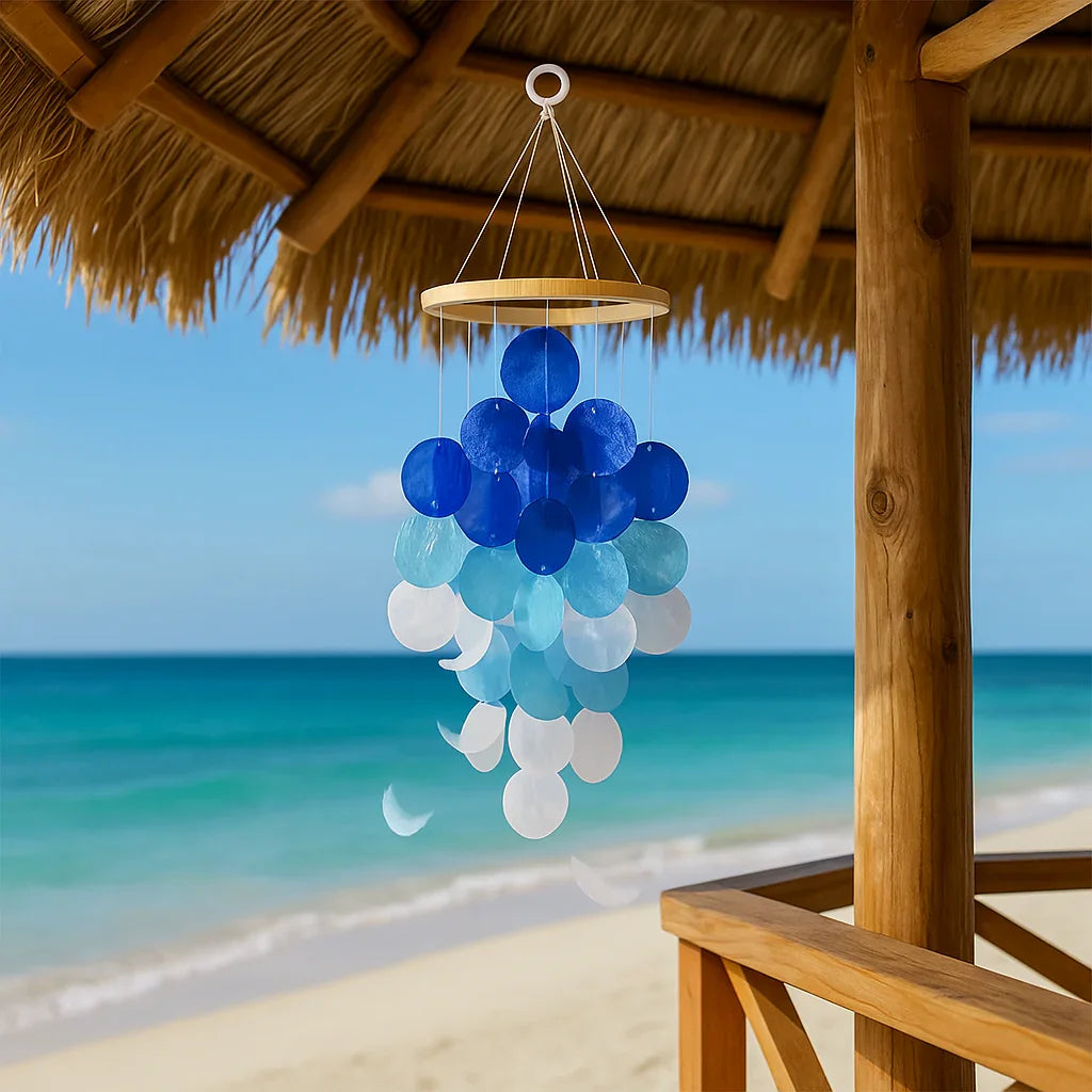 Home Decor Wind Chimes for Outside, Handcrafted Blue Gradient Shells