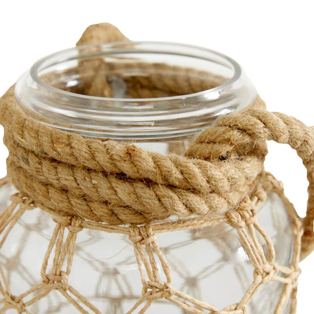 Clear Glass Decorative Candle Lantern with Rope Handle