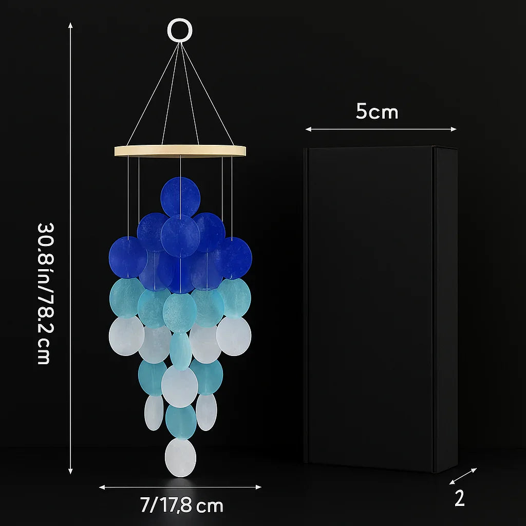 Home Decor Wind Chimes for Outside, Handcrafted Blue Gradient Shells