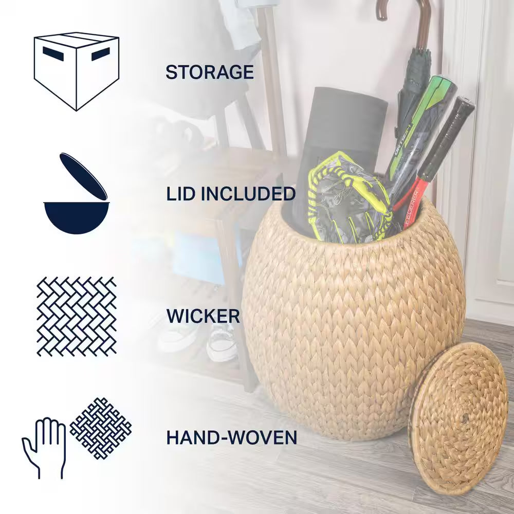 Colt 17 In. Coastal Bohemian Handwoven Hyacinth Storage Stool with Lid, Natural