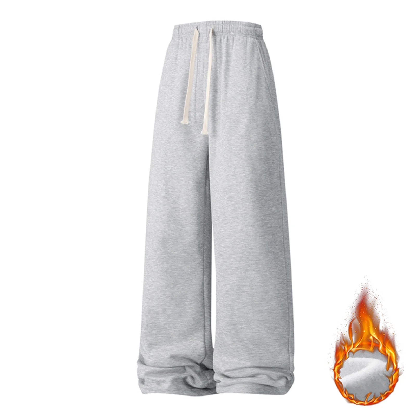 Mens Sweatpants Fleece Baggy Wide Leg Oversized Casual Elastic Waist Drawstring Trouser with Pocket