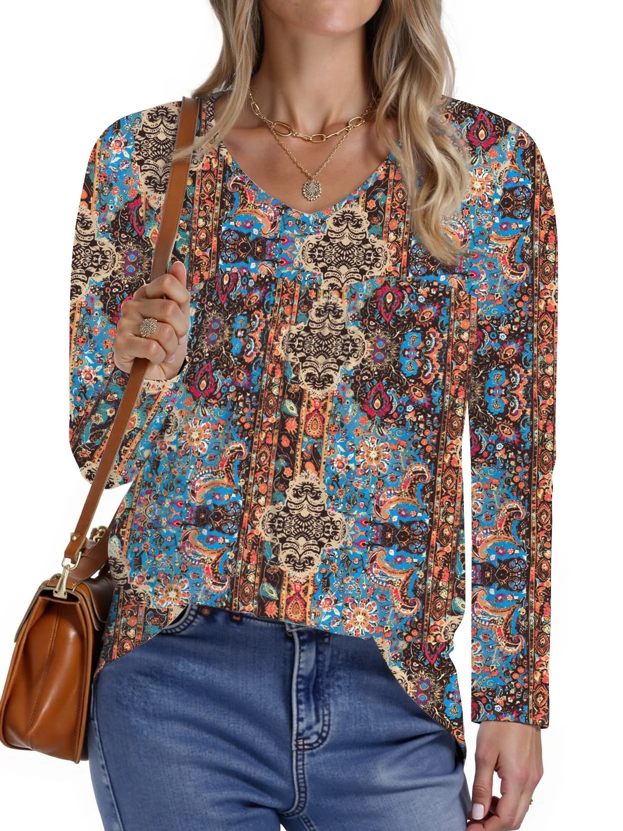 Pleated Blouses V Neck Long Sleeve Shirts Fall Tunic Tops