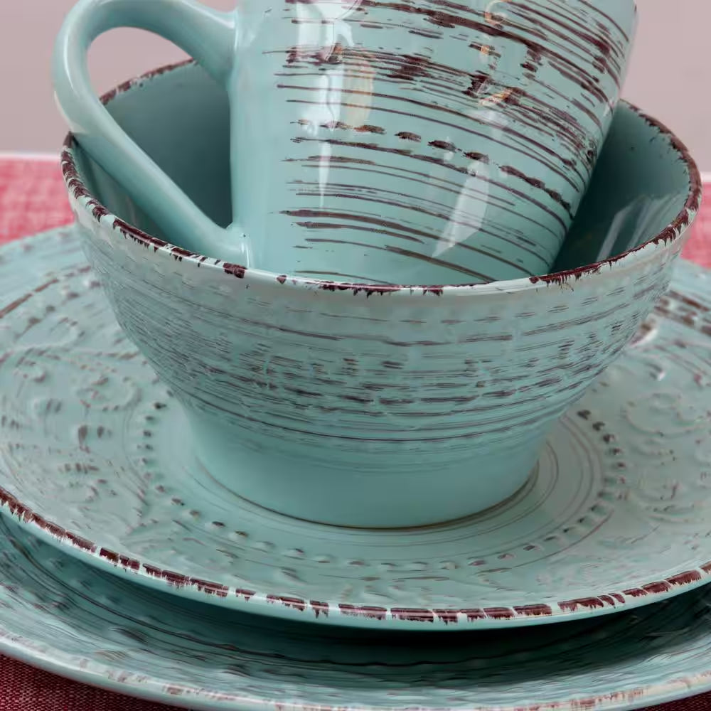 Malibu 16-Piece Coastal Turquoise Stoneware Dinnerware Set (Service for 4)