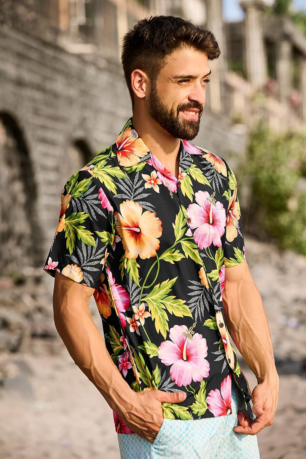 Hawaiian Shirts for Men Aloha Casual Button down Cruise Beach Wear Short Sleeve