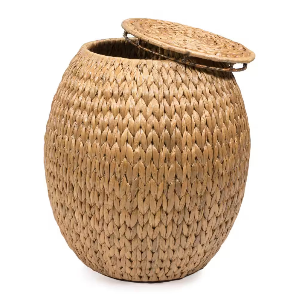 Colt 17 In. Coastal Bohemian Handwoven Hyacinth Storage Stool with Lid, Natural
