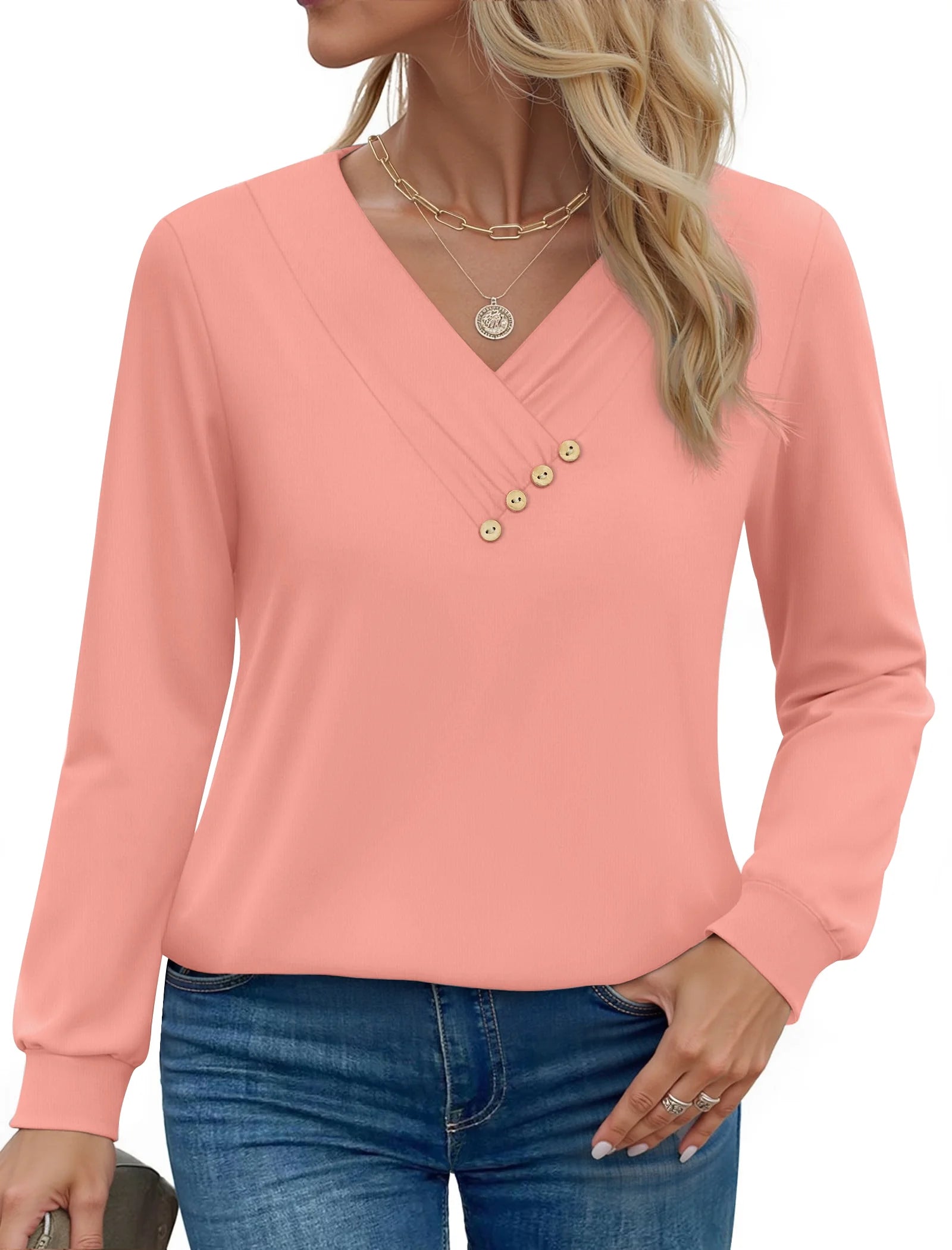 Dressy Casual Tops Button Long Sleeve Shirts Trendy Fall Tops