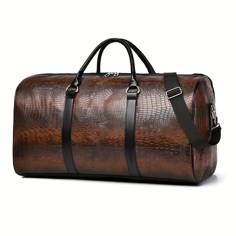 Large Capacity Retro Crocodile-Textured Travel Duffel Bag - Durable Vacation Luggage, Versatile Gift for Men & Women