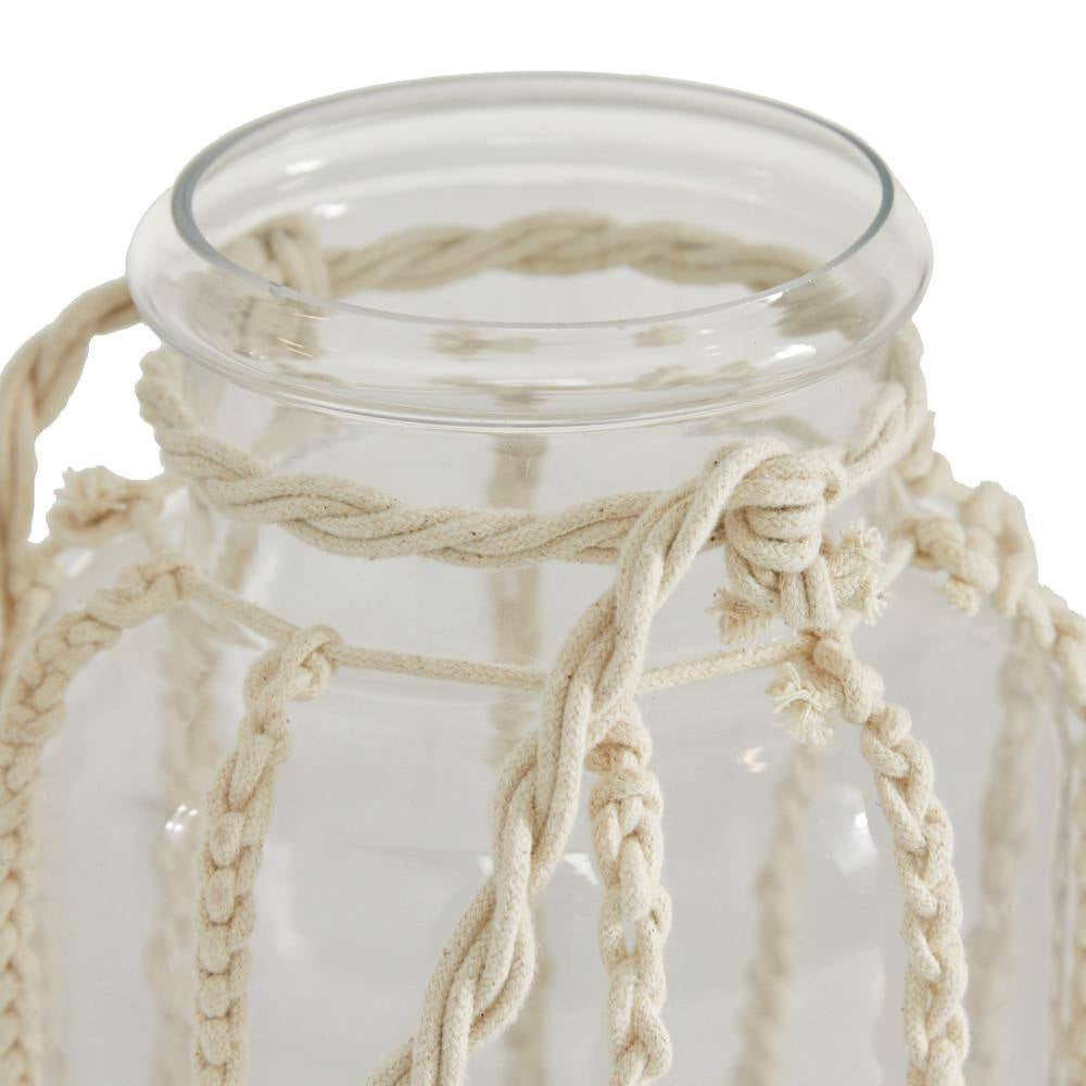 8 In. H Clear Glass Decorative Candle Lantern with Rope Handle