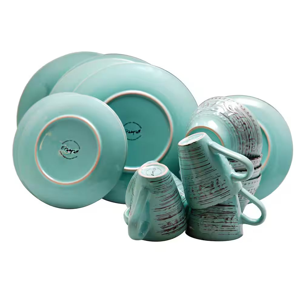 Malibu 16-Piece Coastal Turquoise Stoneware Dinnerware Set (Service for 4)