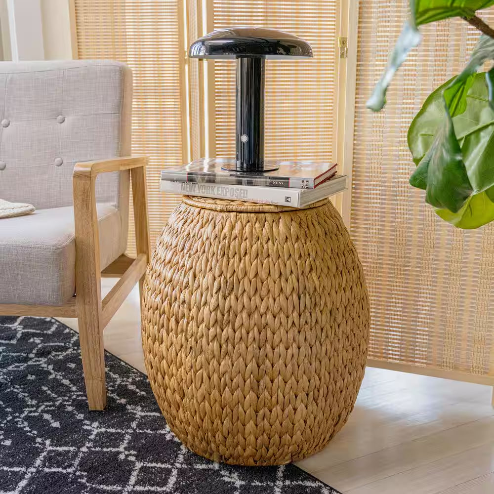 Colt 17 In. Coastal Bohemian Handwoven Hyacinth Storage Stool with Lid, Natural