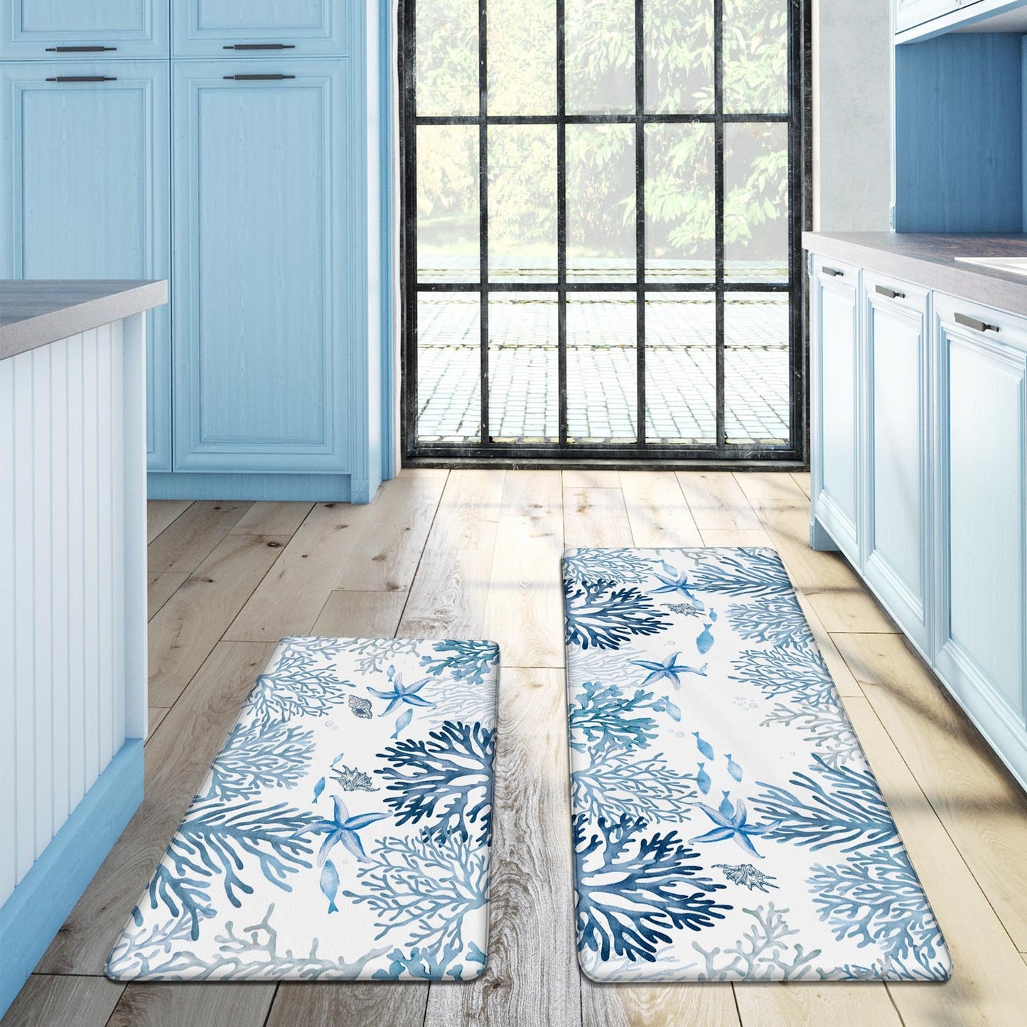 Kitchen Mats for Floor Cushioned anti Fatigue Sets of 2 Coastal Rugs Non Slip