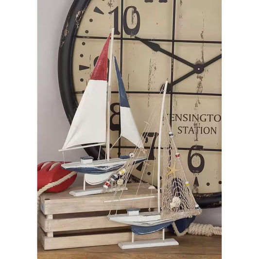 Oriana White 13 In. X 22 In. Sail Boat Wood Sculpture (Set of 2)