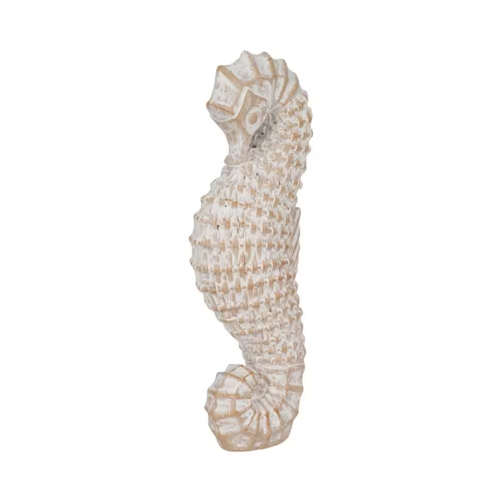 White 4 In. X 12 In. Resin Coastal Solid Wicker Seahorse Figurine
