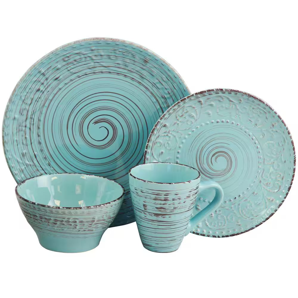 Malibu 16-Piece Coastal Turquoise Stoneware Dinnerware Set (Service for 4)