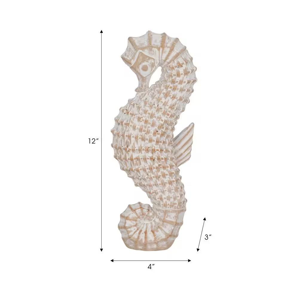 White 4 In. X 12 In. Resin Coastal Solid Wicker Seahorse Figurine