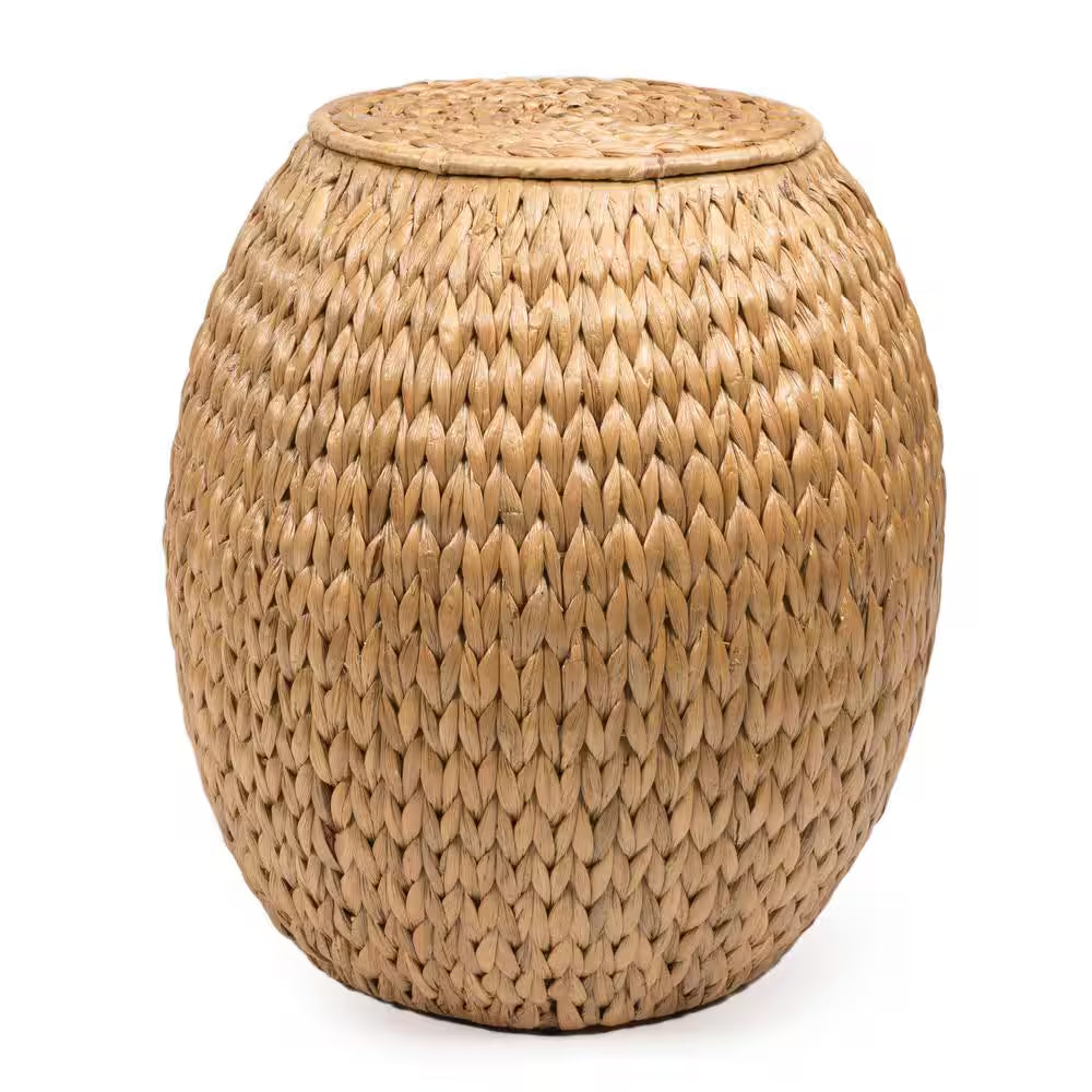 Colt 17 In. Coastal Bohemian Handwoven Hyacinth Storage Stool with Lid, Natural