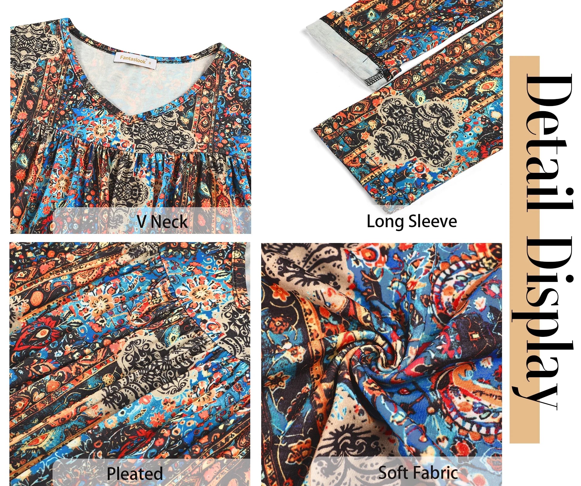 Pleated Blouses V Neck Long Sleeve Shirts Fall Tunic Tops