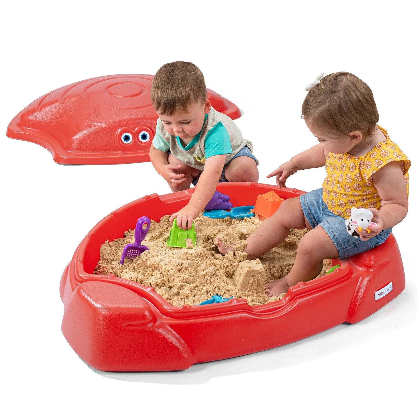 Coastal Crab Red Outdoor Sandbox with Cover for Kids