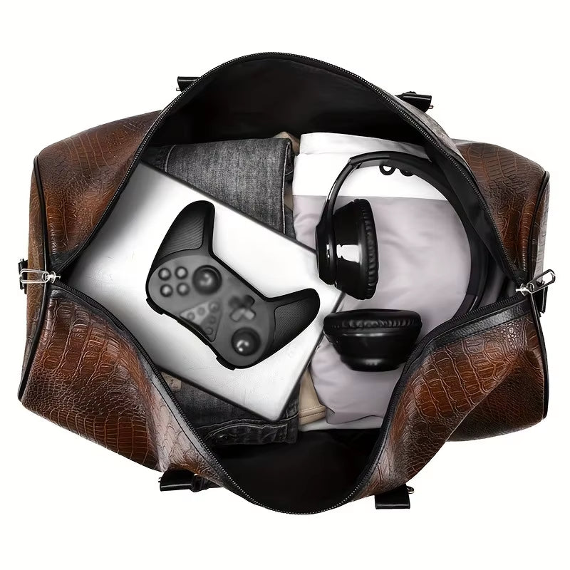 Large Capacity Retro Crocodile-Textured Travel Duffel Bag - Durable Vacation Luggage, Versatile Gift for Men & Women