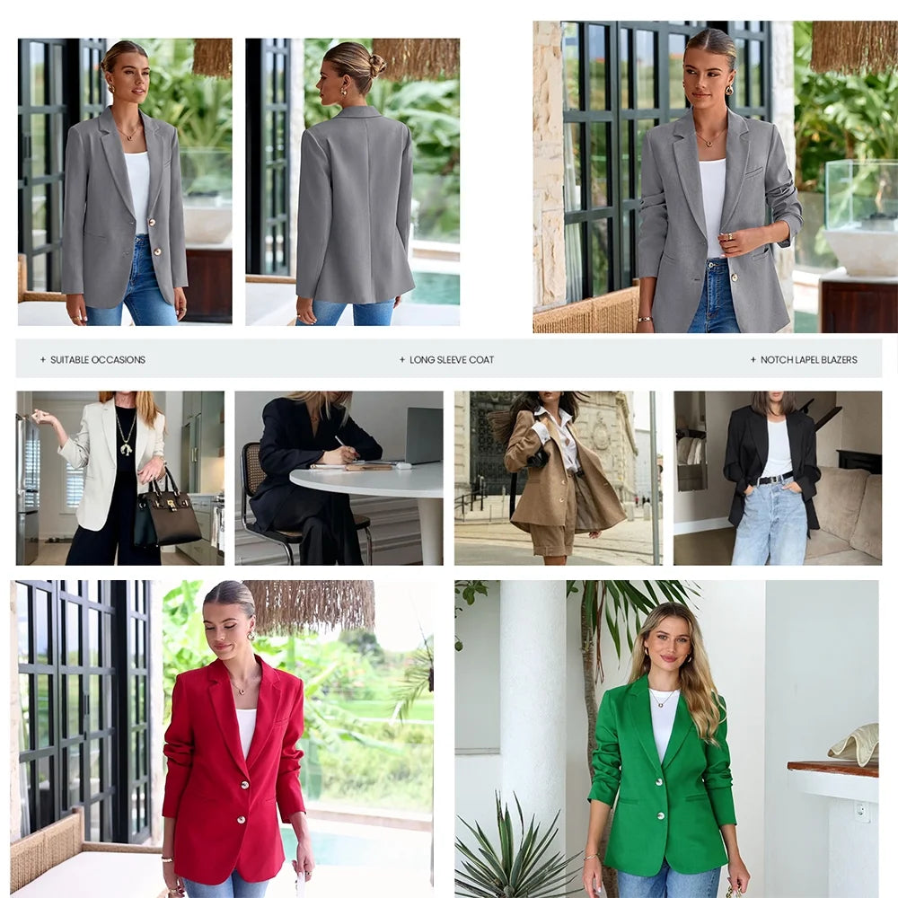 Blazers for Women Business Casual Long Sleeve Lapel Open Front Suit Jacket Work Blazer with Pockets