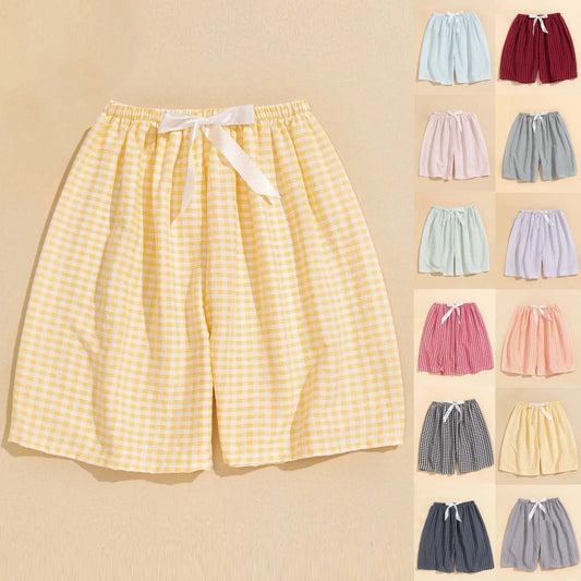 Womens Shorts Casual, Summer Shorts for Women, Summer Casual Elastic Waistband Wide Leg Shorts Fashion Plaid Shorts
