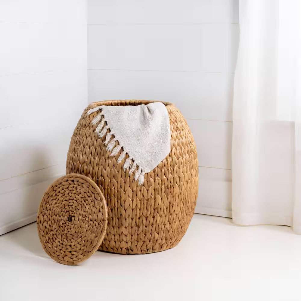 Colt 17 In. Coastal Bohemian Handwoven Hyacinth Storage Stool with Lid, Natural