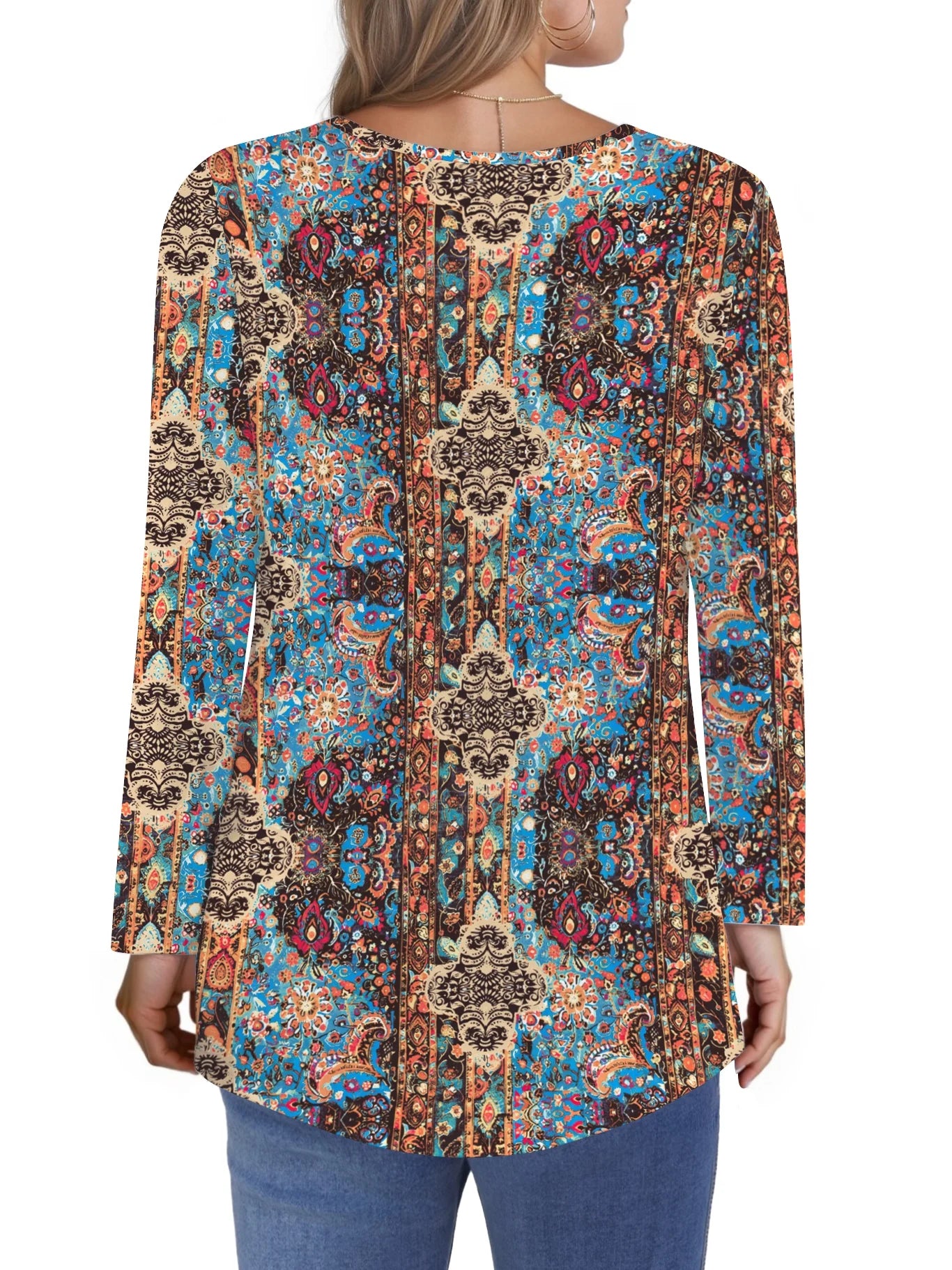 Pleated Blouses V Neck Long Sleeve Shirts Fall Tunic Tops