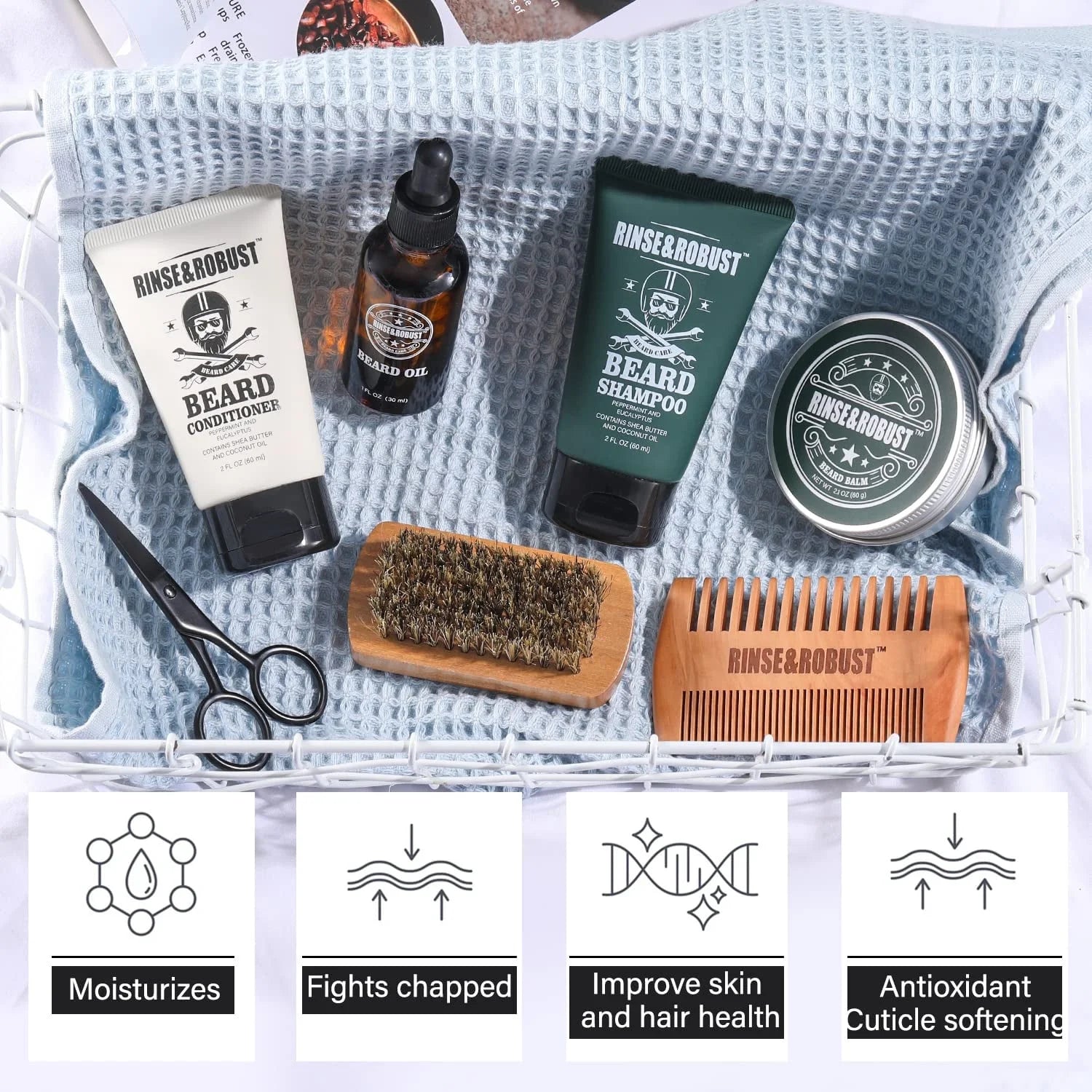 Beard Growth Kit for Men Beard Care Set 8Pcs with Traveling Bag Valentines Day Beard Grooming Wash & Beard Conditioner Kit
