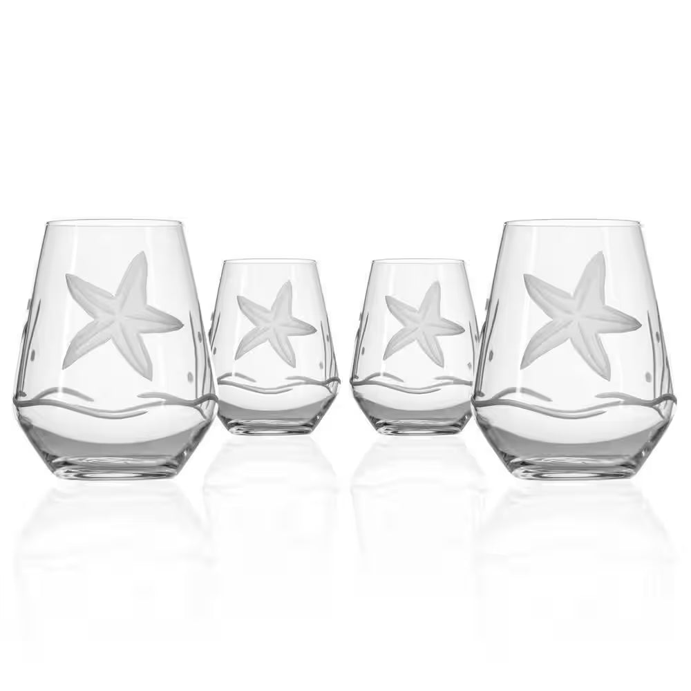Starfish 18 Oz. Stemless Wine Tumbler Glasses - Set of 4