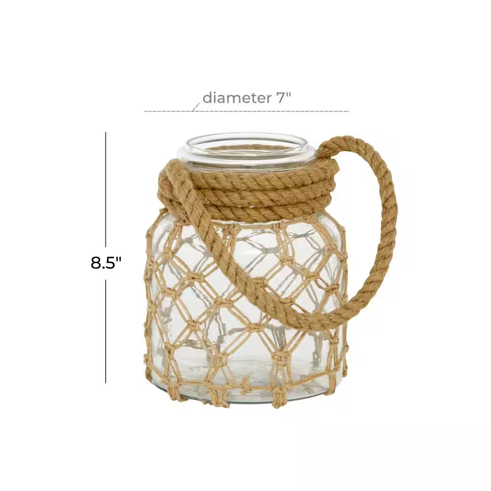 Clear Glass Decorative Candle Lantern with Rope Handle